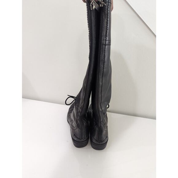 Sam Edelman Size 6.5 Perron Brogue Cap Toe Laced Zip Up Black Riding Boot - Picture 8 of 8